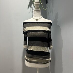 Max Studio Black and Cream Striped Top